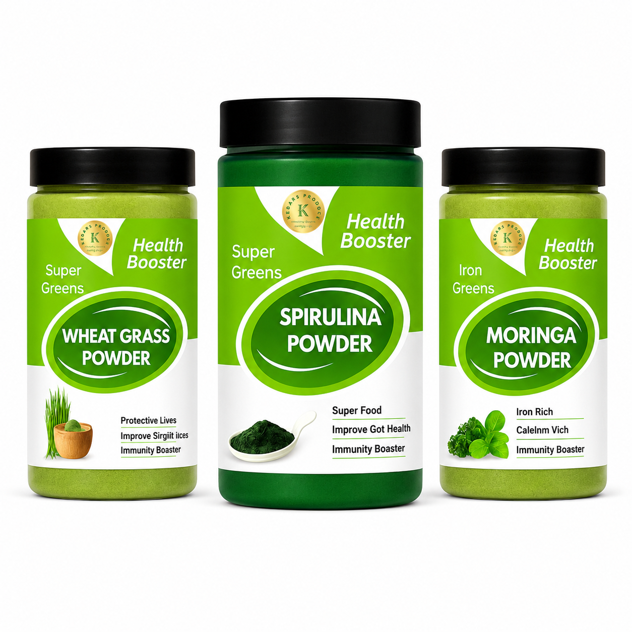 Super Greens Combo Moringa| Wheat grass| Spirulina powder 100g each