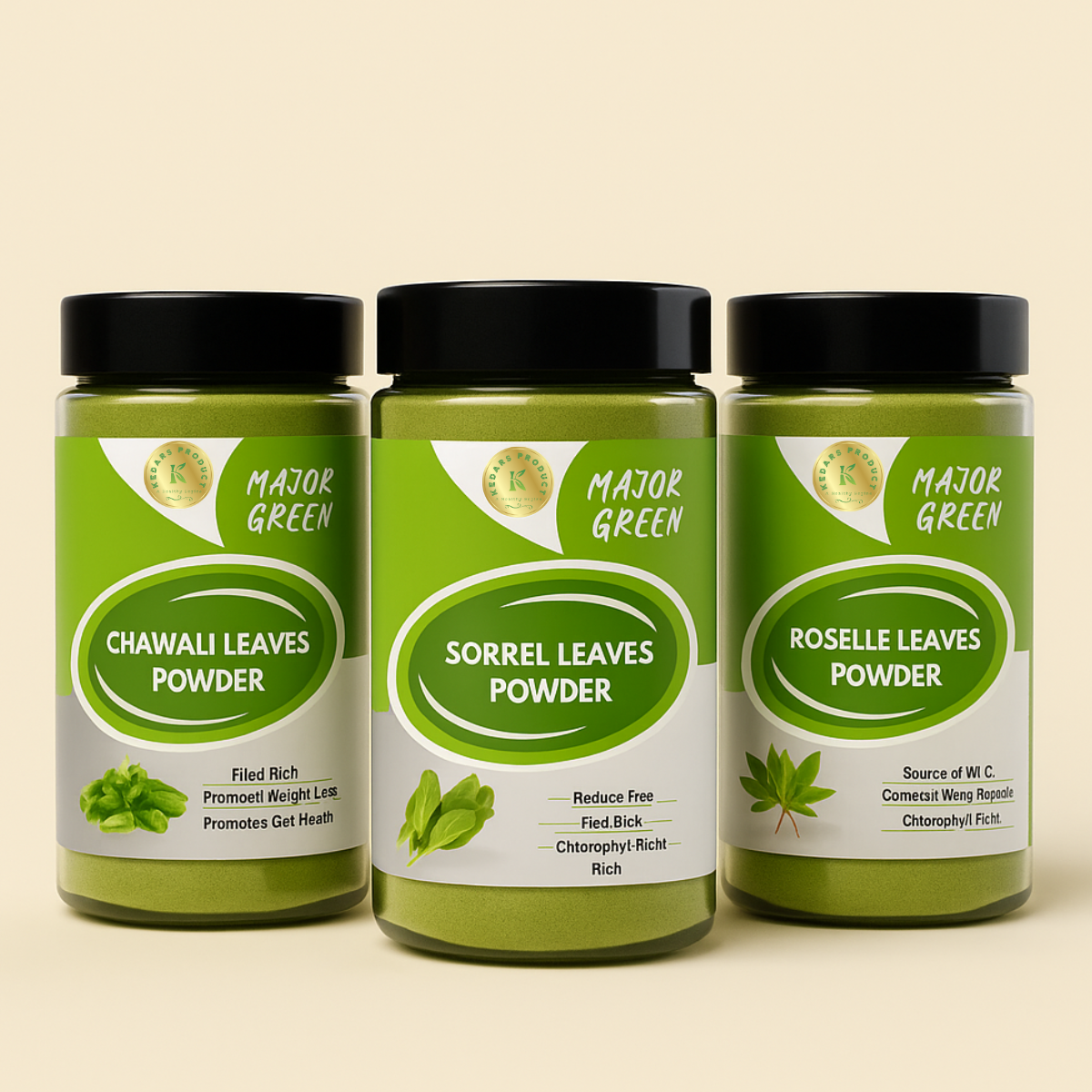 KEDARS PRODUCT Major Greens Combo (3 greens-Roselle/ chawali /sorrel leaves powder) 100 Gram Each