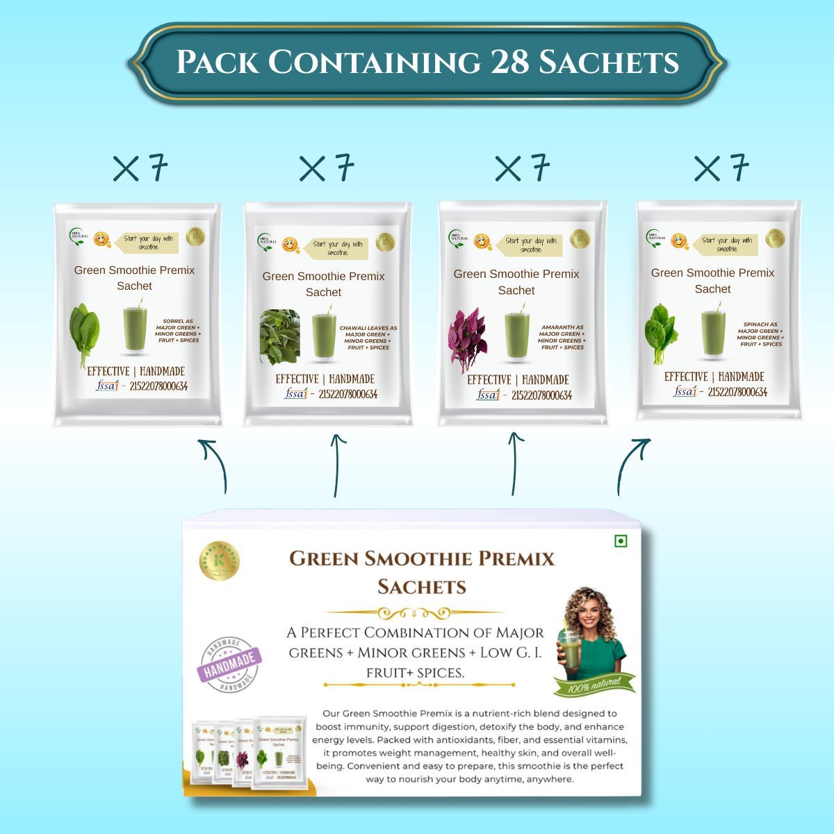 Kedars Product Green Smoothie Premix Sachets - Quantity 28 sachets - Image 2