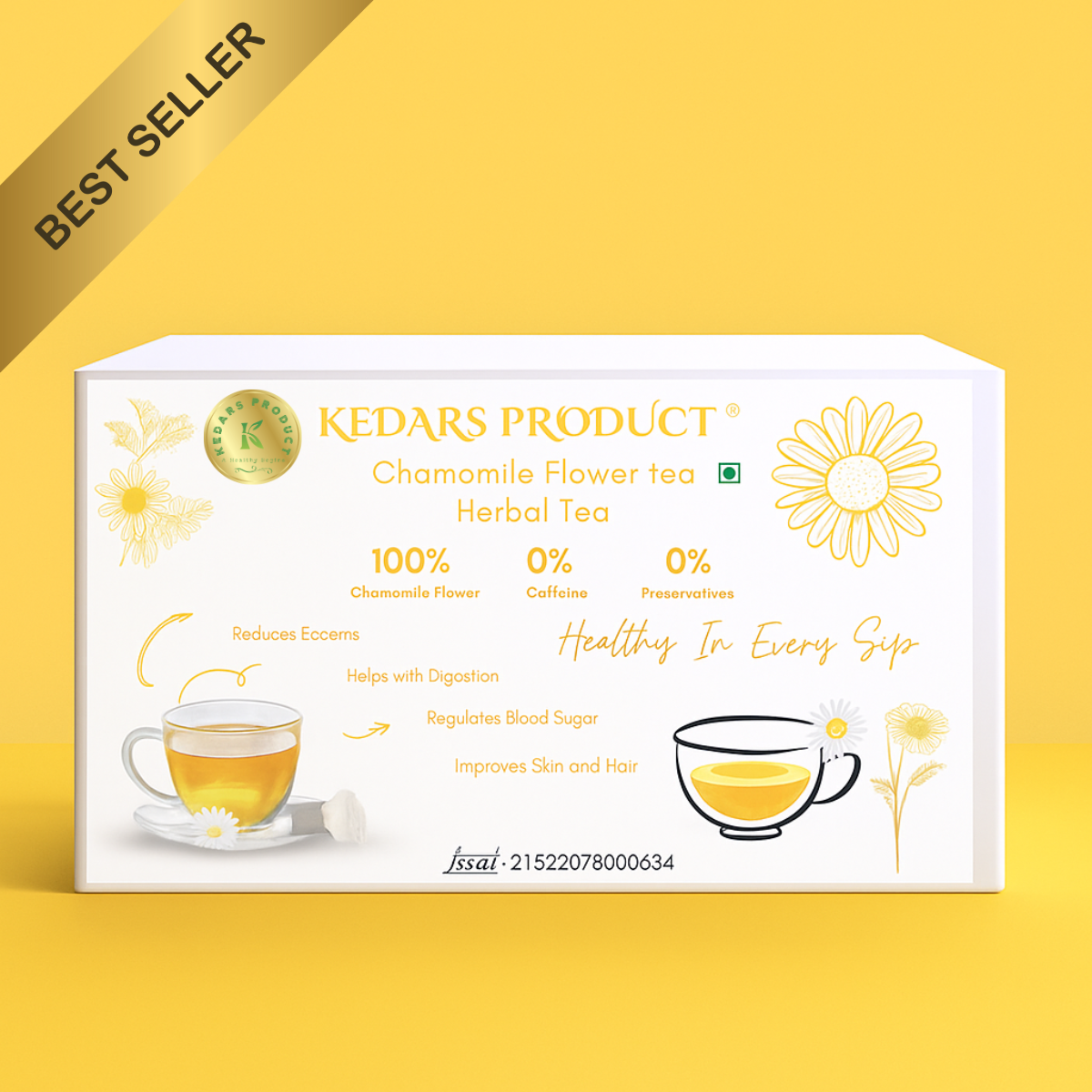 Kedars Product Chamomile Tea | SLEEP & RELAXATION | Herbal Tea - Caffeine Free - Flower Based - Non-Bitter - Non-GMO