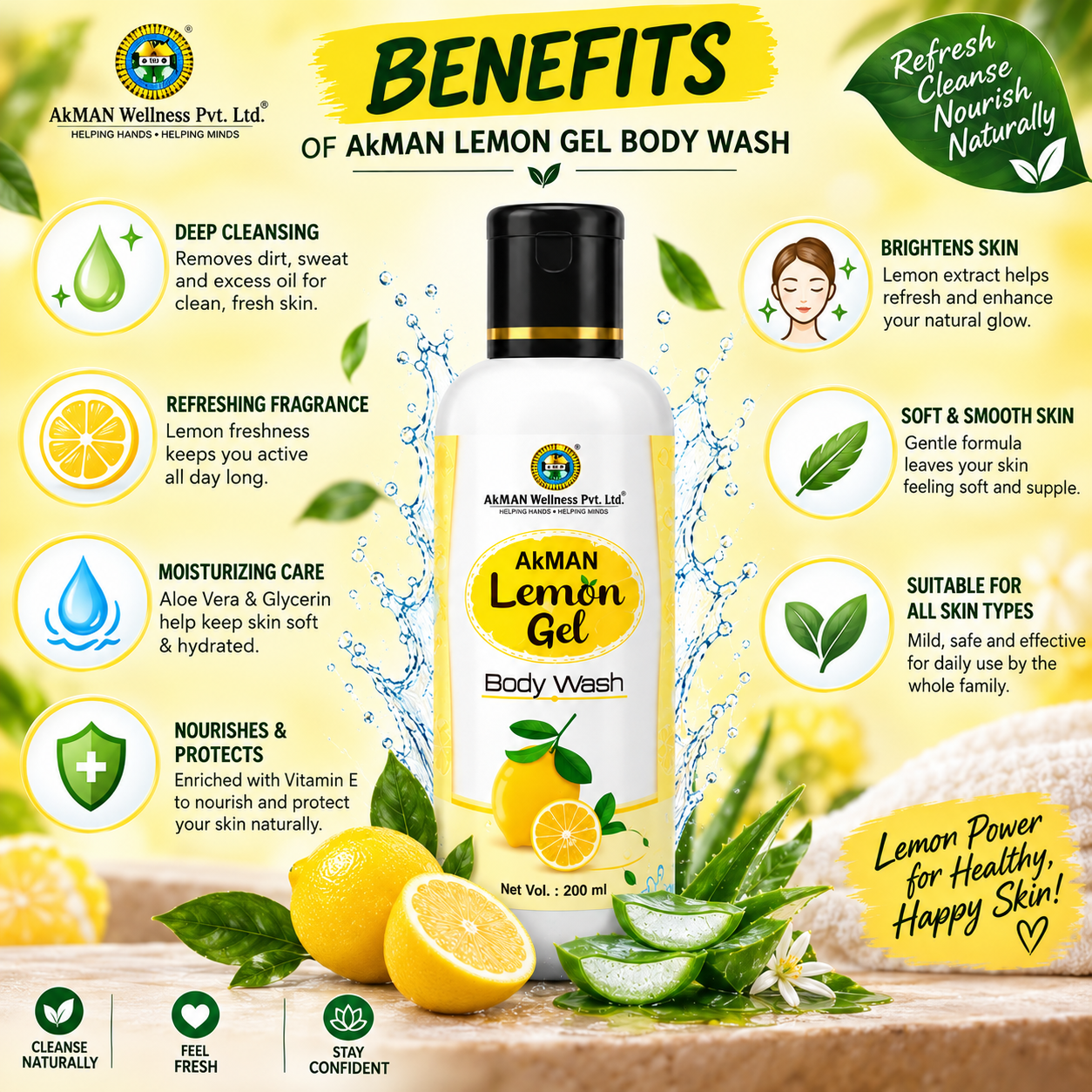 Akman Lemon Gel Body Wash -200ml - Image 3