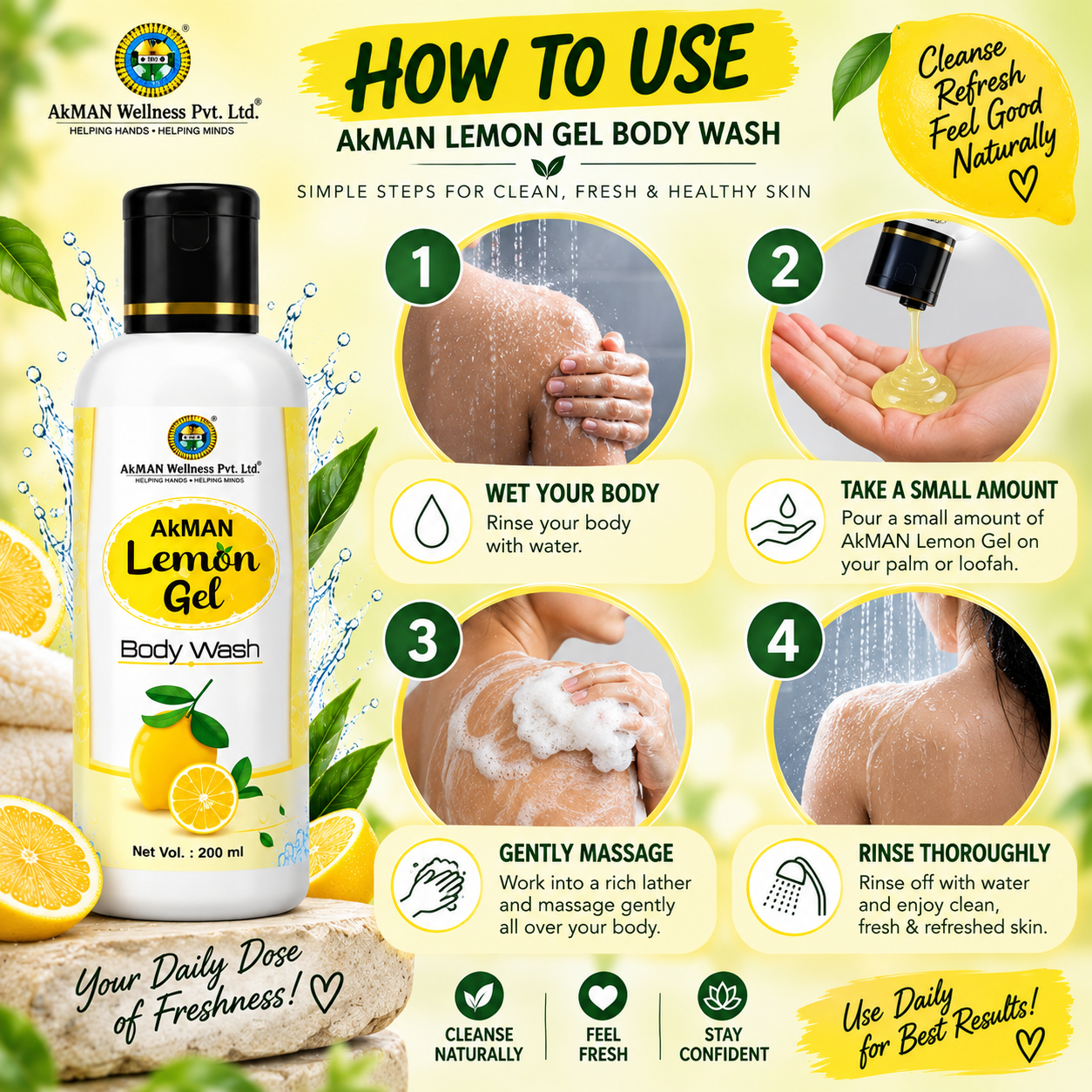 Akman Lemon Gel Body Wash -200ml - Image 4