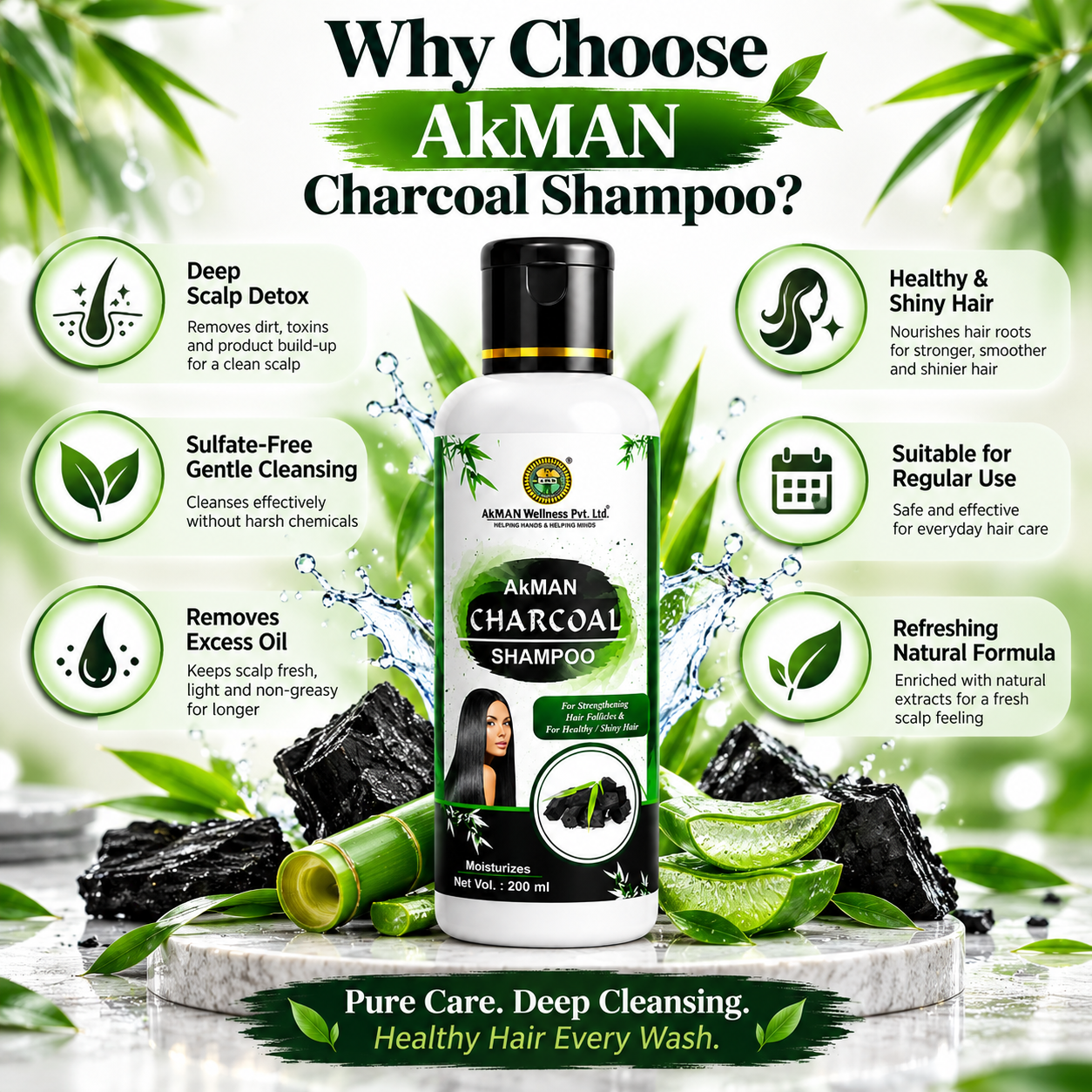 Akman Charcoal Shampoo - 200ml - Image 3