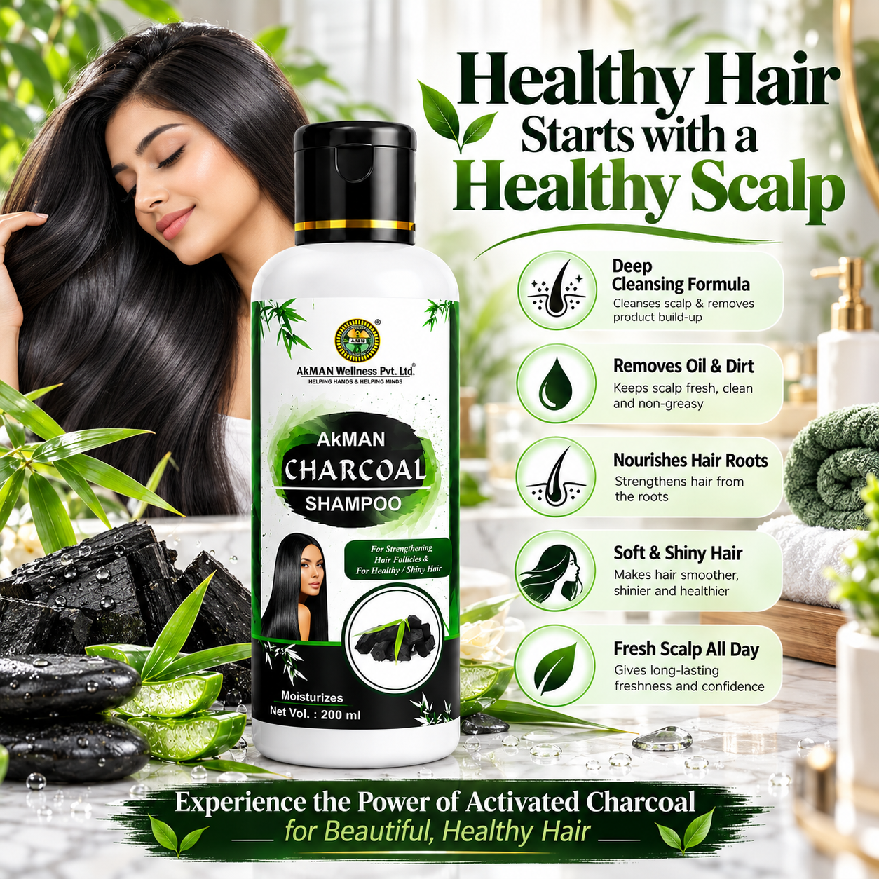 Akman Charcoal Shampoo - 200ml - Image 5