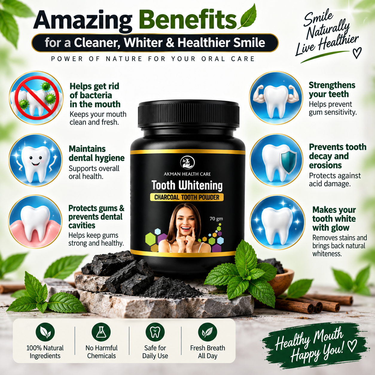 Akman Charcoal Thooth Powder - 70 gram - Image 6